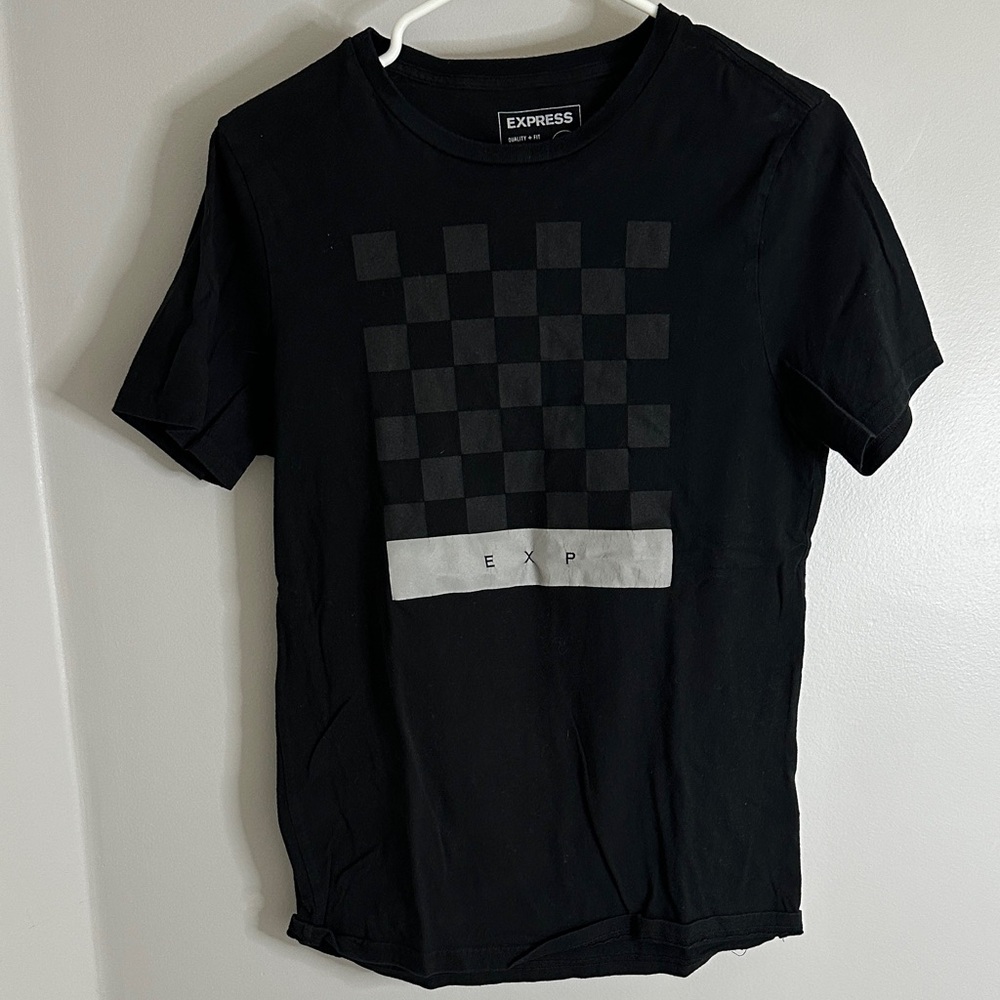 Express Men's Black Checkered Tee